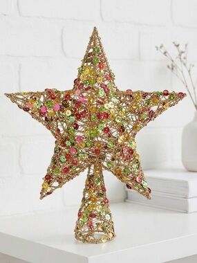 3D Festive Sequin Star Tree Topper - Gold, Red & Green Christmas